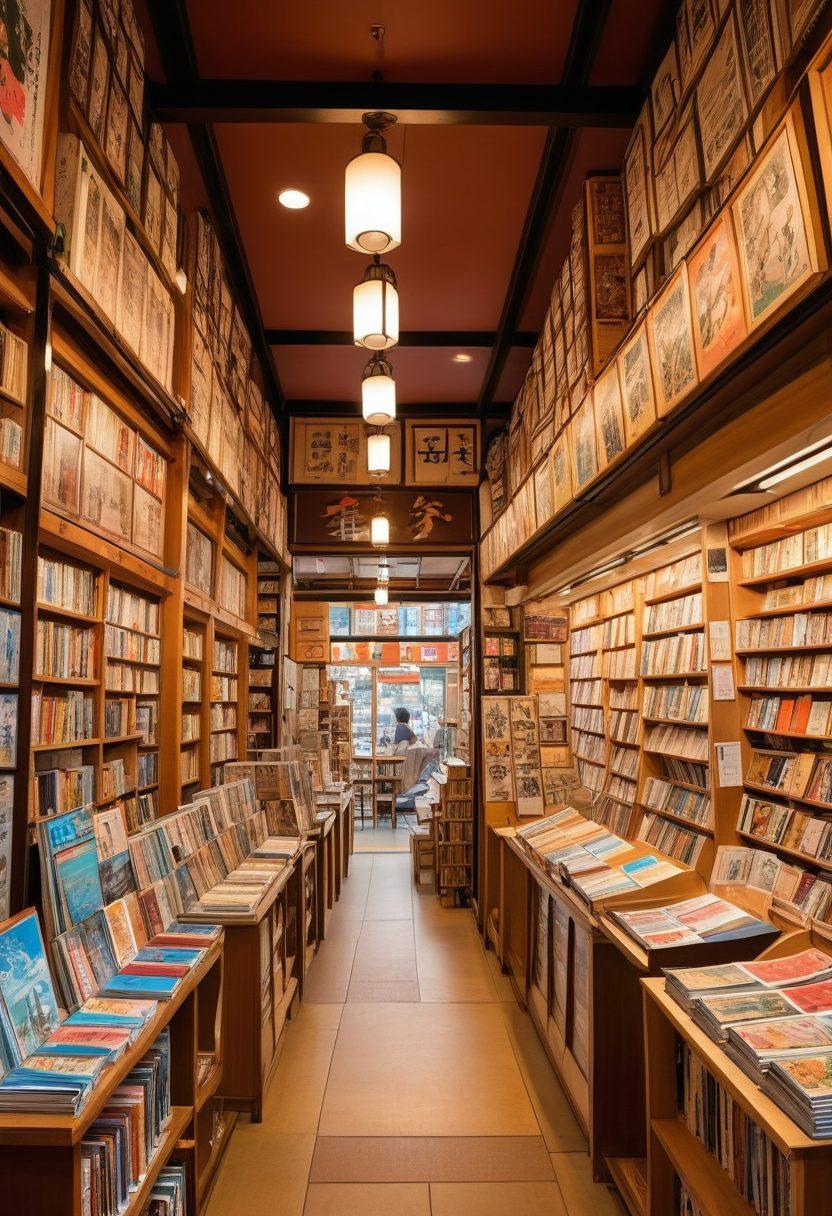 A dynamic scene featuring a vibrant bookstore in Japan with shelves overflowing with manga, including prominent displays of adult comics. Show diverse readers engaging with the comics, highlighting their cultural significance. Enhance with traditional Japanese architectural elements in the background. Anime art style. Vibrant colors.